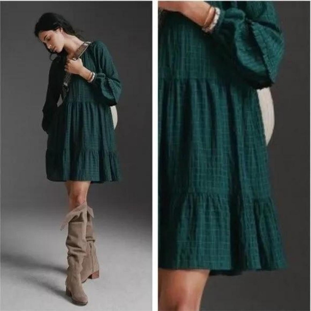 Mare Mare × Anthropologie Anne Teal Tiered Tunic Dress